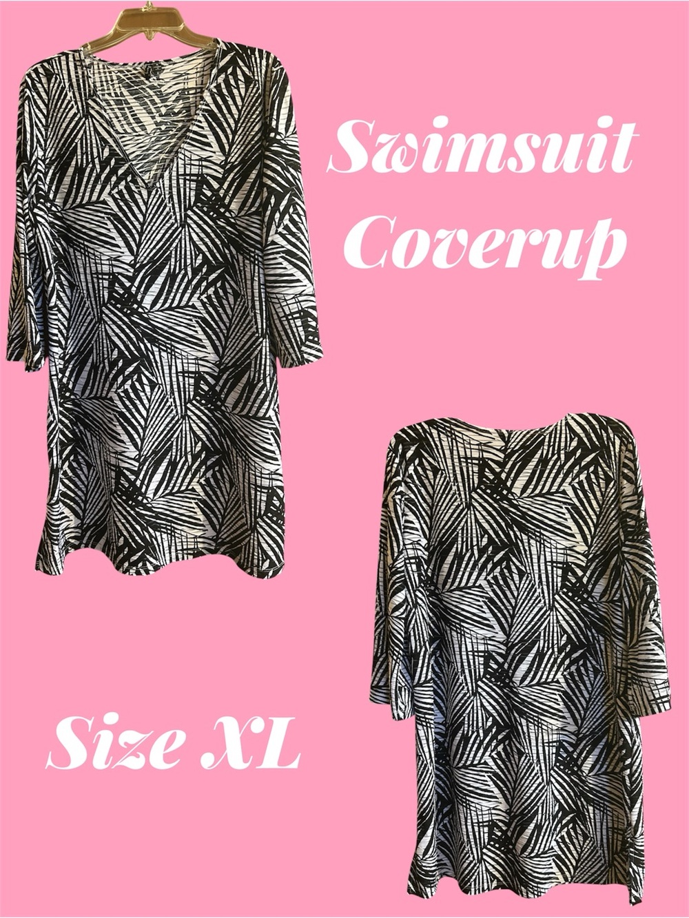 Black & White Palm-Print Women's Swim Coverup XL